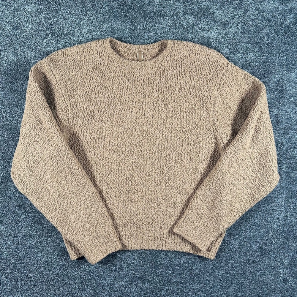 SKIMS Sweater Women S/M Cozy Collection Camel Tan Boucle Knit Crewneck Pullover